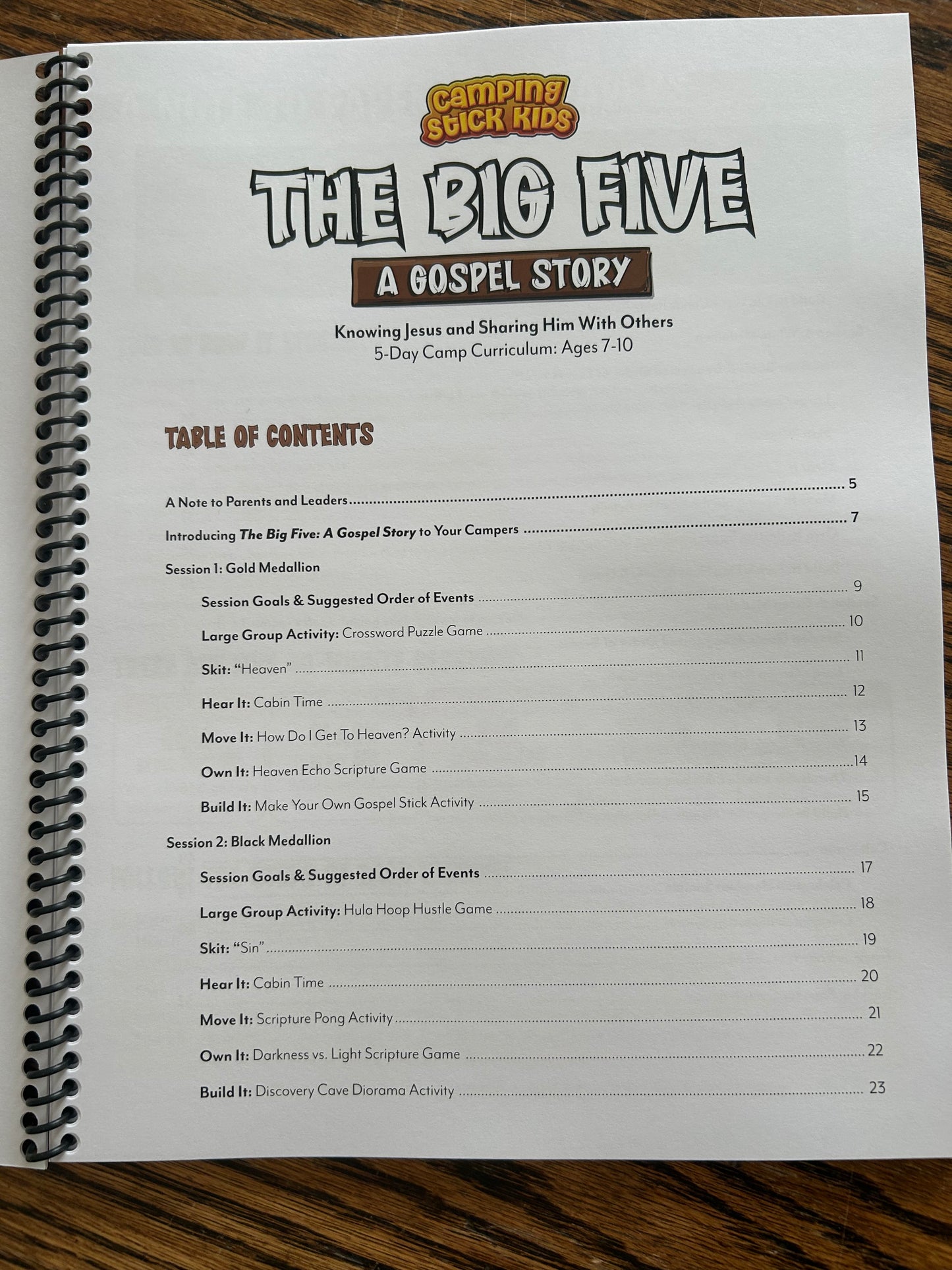 The Big Five A Gospel Story Leaders Guide with campers kit