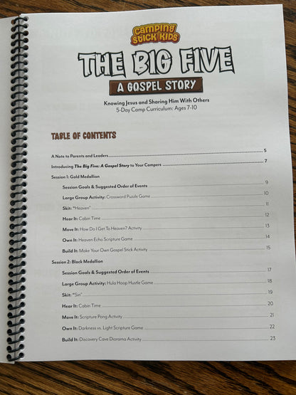 The Big Five A Gospel Story Leaders Guide with campers kit