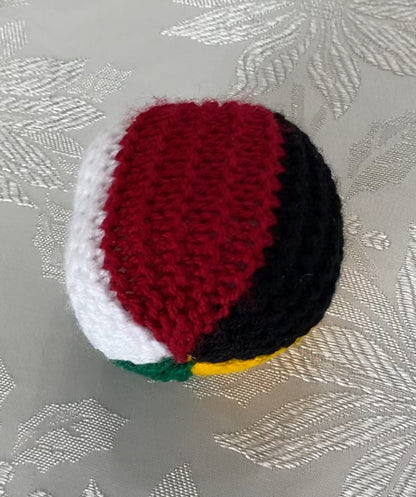 Pattern for crocheted five color ball.