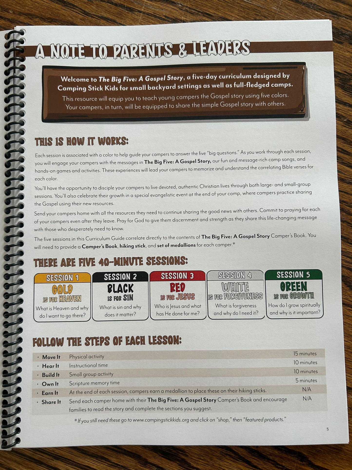 The Big Five A Gospel Story Leaders Guide with campers kit