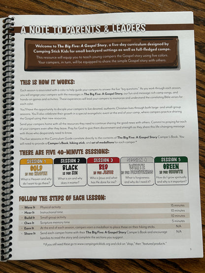 The Big Five A Gospel Story Leaders Guide with campers kit
