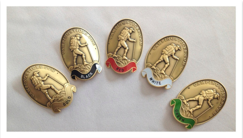 1 set of 5 metal medallions for hiking sticks