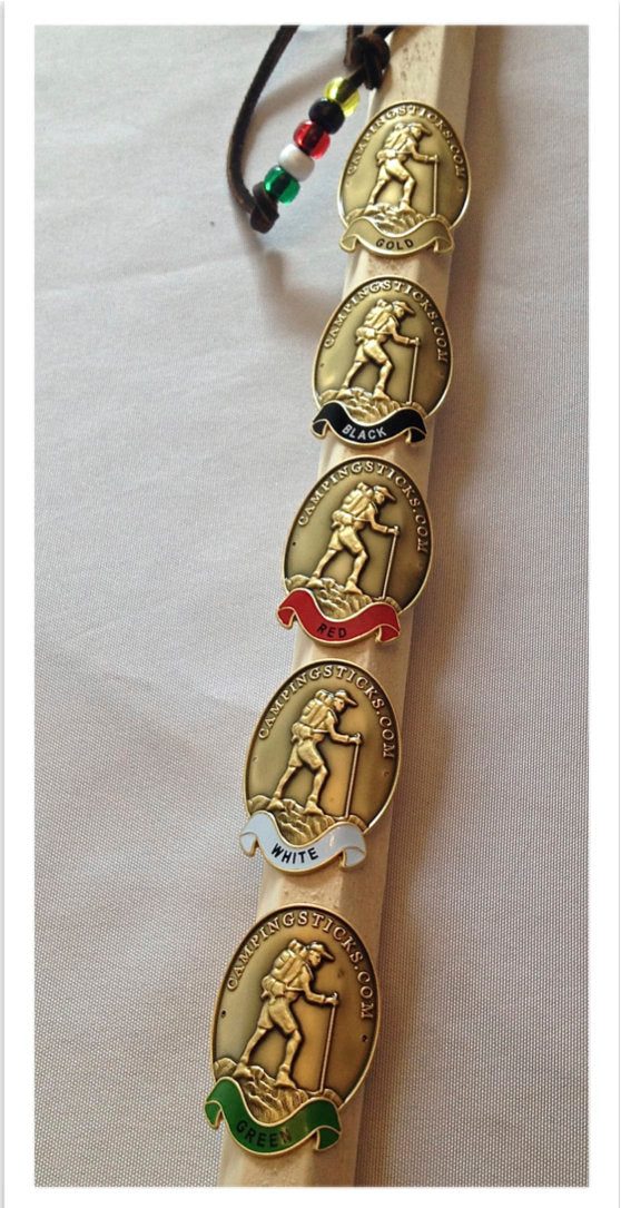 1 set of 5 metal medallions for hiking sticks