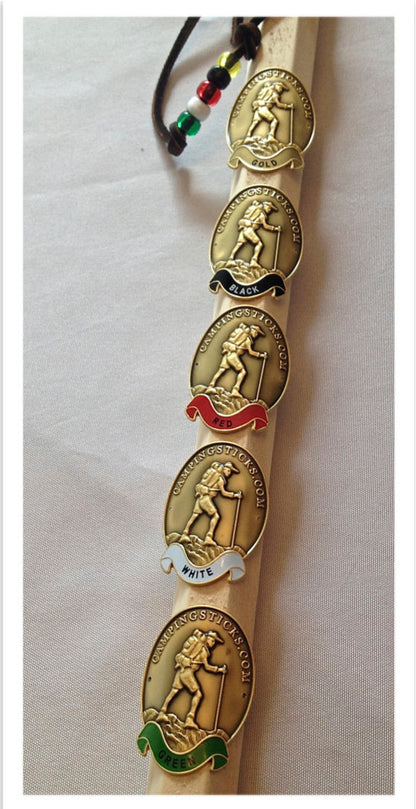 1 set of 5 metal medallions for hiking sticks